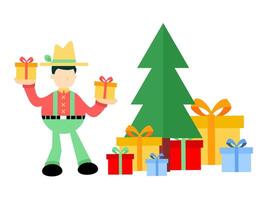 A man with a christmas tree and presents vector