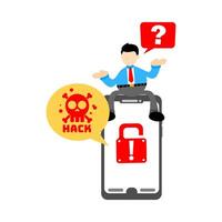 A man sitting on top of a phone with a lock and a question mark vector