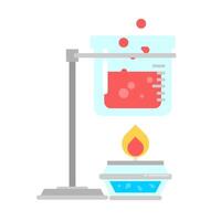 A beaker with liquid and a flame vector