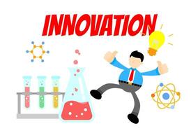 A cartoon man is jumping with the word innovation vector