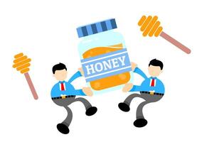 Two businessmen carrying a jar of honey vector