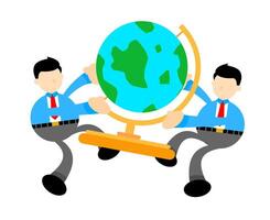 Two businessmen holding a globe vector
