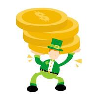 A leprechaun carrying a stack of gold coins vector