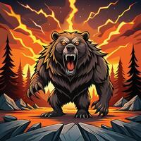 A cartoon bear with its mouth open and its teeth bared vector