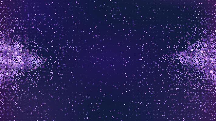 Light pixel pattern background. Abstract mosaic texture with digital data grid graphic. Purple color gradient with square particle side explosion. Frame for presentation with metaverse fragments.