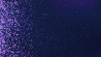 Abstract pixel texture pattern. Tech ai bg with square data block frame. Techno innovation gradient metaverse wallpaper. Random quadrangle tv screen concept. Network fade with pink and purple cube. vector