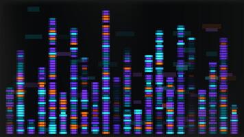 Dna sequence map with genetic data visualization. Genome pattern analysis for abstract medical research illustration. Antibody marker mapping. Pop or rock music sound vibrations with glitch effect. vector
