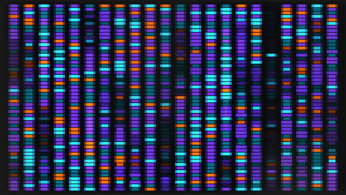 Dna sequence map. Genetic visualization pattern for medical analysis background. Abstract science bg with x and y chromosome architecture. Music sound mapping with vibrations spectrum analyzer.