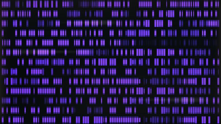 Dna sequence map. Chromosome genetic data pattern. Medical gene visualization background. Abstract glitch genome illustration for biology research graphic. Laboratory profile mapping analysis.