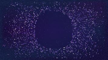 Fade pixel frame background. Abstract digital mosaic texture with cube. Ai technology design for innovation presentation. Data explosion effect. Random network graphic for cyber metaverse game. vector