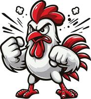 A cartoon chicken with a fist up and angry expression vector