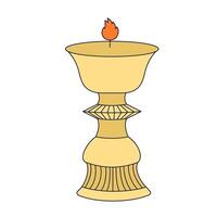 Prayer Candlestick with burning candle for respect and devotion to Buddha's teaching in doodle flat style isolated on white background. Concept of spiritual practice basis or support vector
