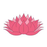 pink lotus flower symbol of purity, enlightenment and spiritual growth in Buddhism in doodle flat style isolated on white background. Concept of achieving nirvana, state of enlightenment vector
