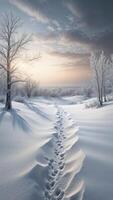 Silent Winter Scene with Soft Shadows and Distant Trees photo