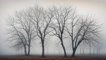 Foggy Autumn Morning with Bare Trees photo