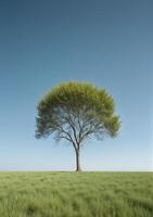 Solitary Tree Standing on a Vast Open Plain Landscape photo