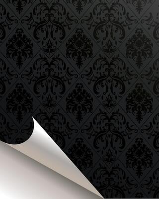 elegant damask pattern with a curled corner revealing a touch of white