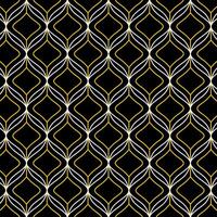 Seamless geometric pattern with intertwined gold and white wavy lines on a black background. Suitable for backgrounds, textiles or decorative elements. vector