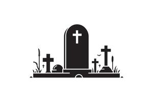 A black and white image of a cemetery with tombstones vector