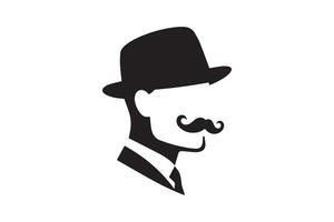 A man with a mustache and hat in a black and white silhouette vector