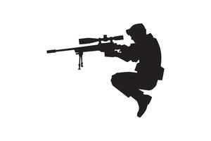 A silhouette of a man with a rifle and scope vector