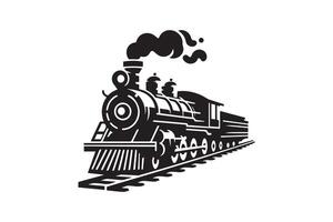 A black and white image of a train on the tracks vector