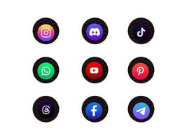 A set of different social icons on a white background vector