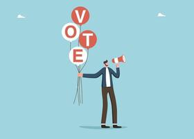 Man holds balloons with the word vote vector