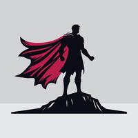 Superhero standing on top of a mountain with cape vector