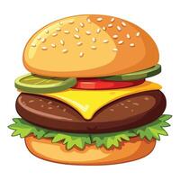 A hamburger with cheese, lettuce and tomatoes vector