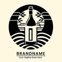 A bottle of wine with a tree and a wave in the background vector