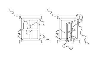 Window opening and closing line icon. continuous line style. simple style window shape illustration. unique concept, simple, doodle and hand-drawn vector