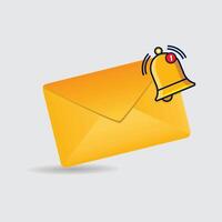 Yellow envelope with white background. Letter notification with yellow bell 1 Message vector
