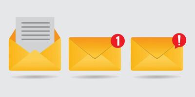Email Icons Read Messages, Incoming Notifications, and Urgent Messages vector