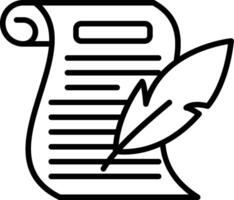 A black and white drawing of a scroll with a feather vector
