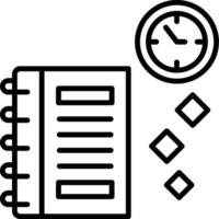 A notebook with a clock and a pen next to it vector