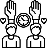 Two people with hands up and a clock vector