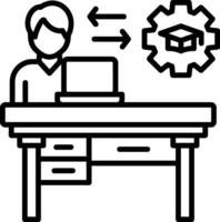 A man sitting at a desk with a laptop and a computer vector