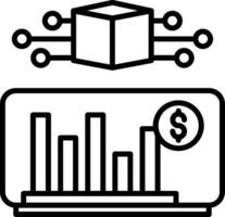 A black and white image of a laptop with a bar graph and dollar signs vector
