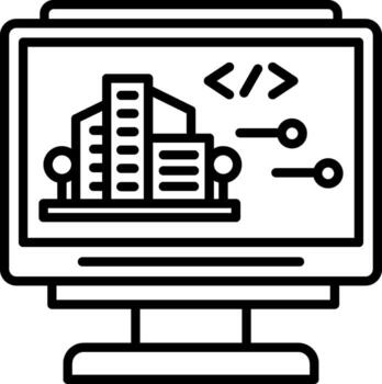 un computadora monitor con un edificio en eso vector