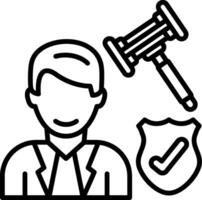 A judge and a gavel icon with a shield and a check mark vector