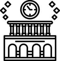 A black and white illustration of a clock tower vector