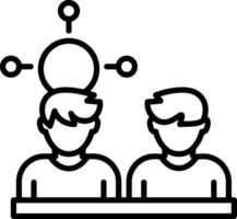 Two people are sitting at a table with a light bulb above them vector