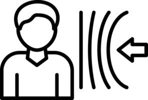A person is standing in front of a sound wave vector