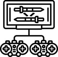 A black and white image of a computer and two controllers vector