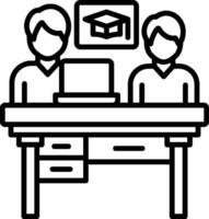 A black and white image of two people sitting at a desk vector