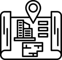 A map with a pin pointing to a building vector
