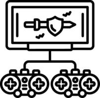 A black and white illustration of a computer and two controllers vector