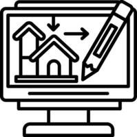 A computer screen with a house and a pencil vector