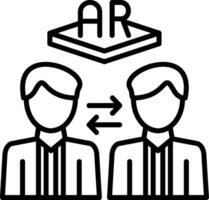 Two people are standing next to each other with an arrow pointing to the right vector
